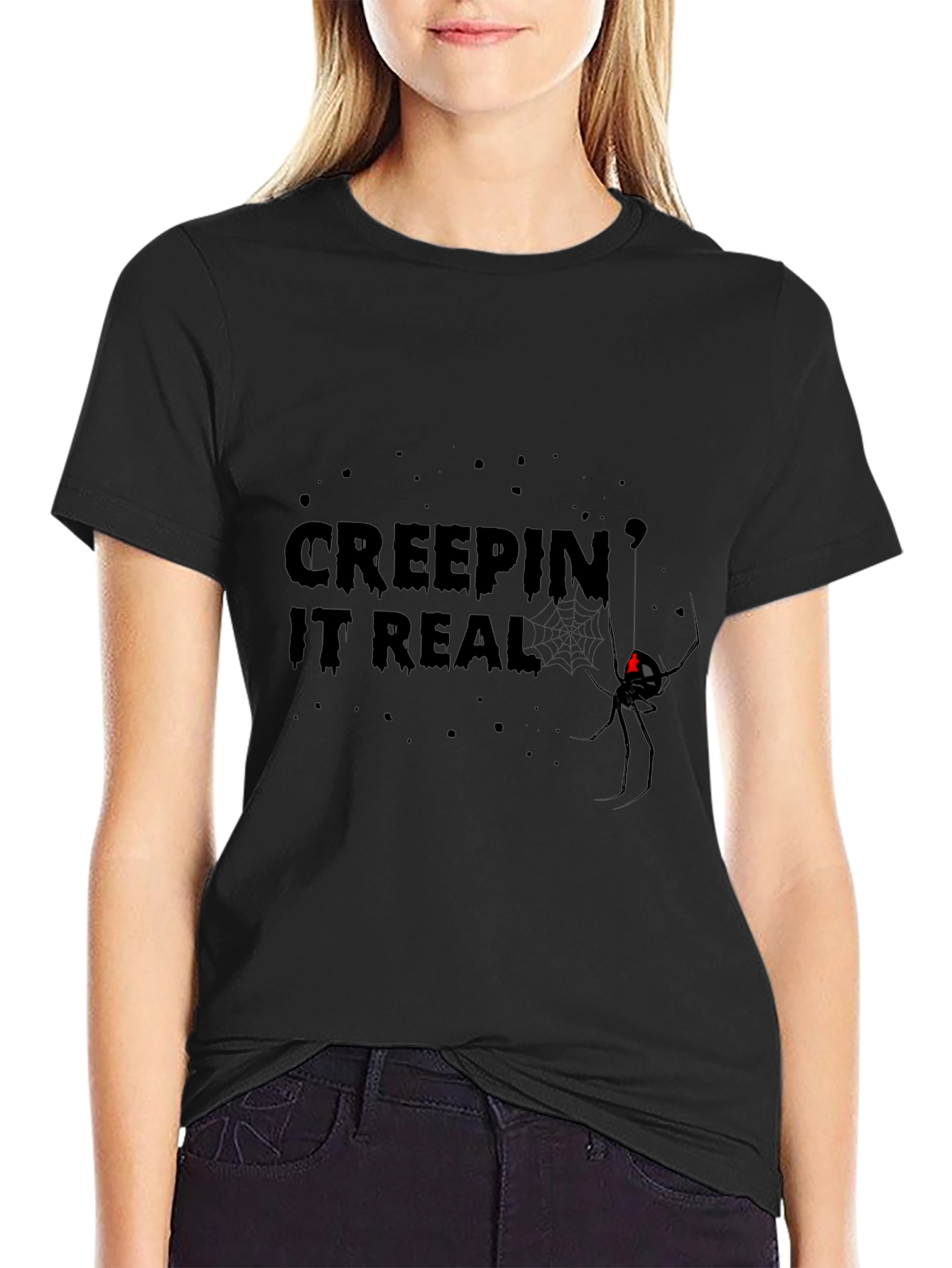 Creepin It Real Black Widow Graphic Tee