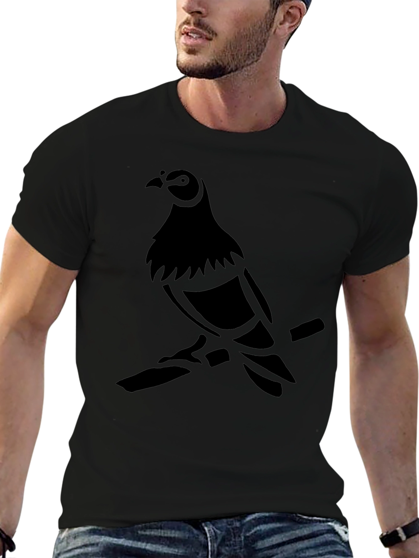 Mens Black Pigeon Graphic T-Shirt