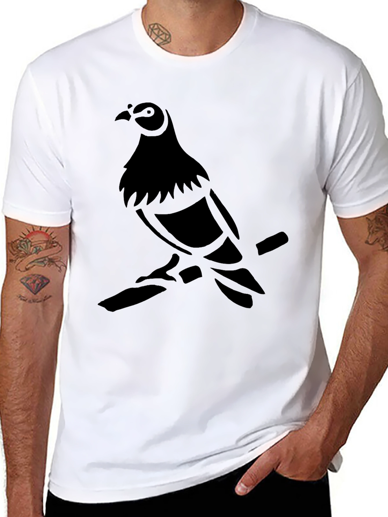 Mens Black Pigeon Graphic T-Shirt