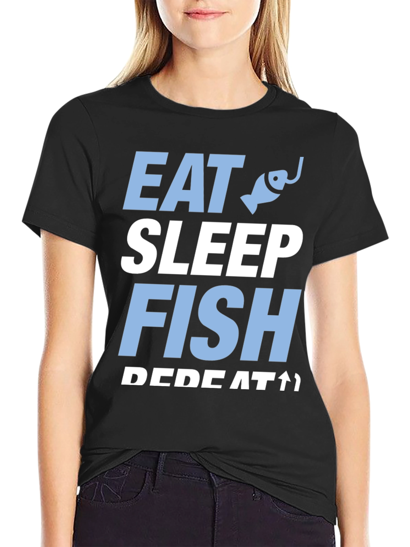 Eat Sleep Fish Repeat Black Graphic T-Shirt