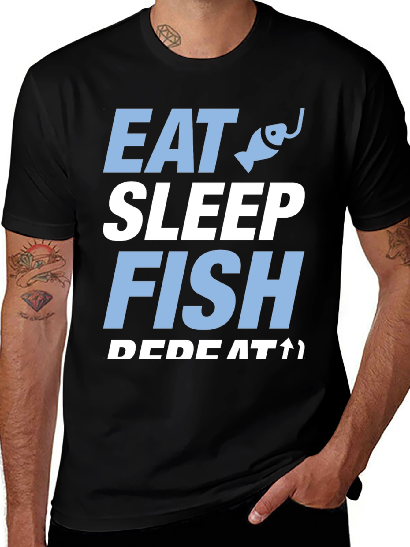 Eat Sleep Fish Repeat Black Graphic T-Shirt