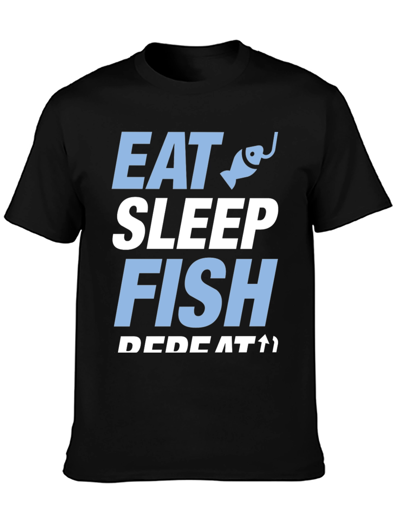 Eat Sleep Fish Repeat Black Graphic T-Shirt