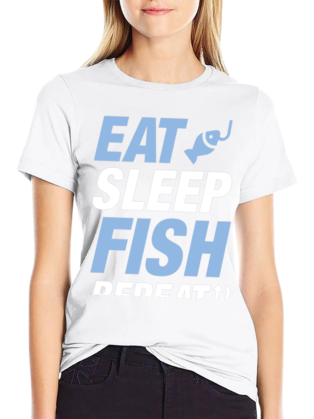 Eat Sleep Fish Repeat Black Graphic T-Shirt