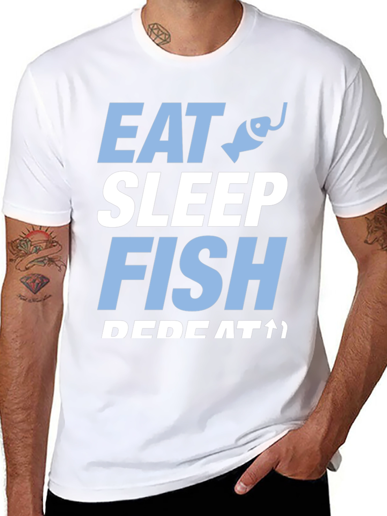 Eat Sleep Fish Repeat Black Graphic T-Shirt