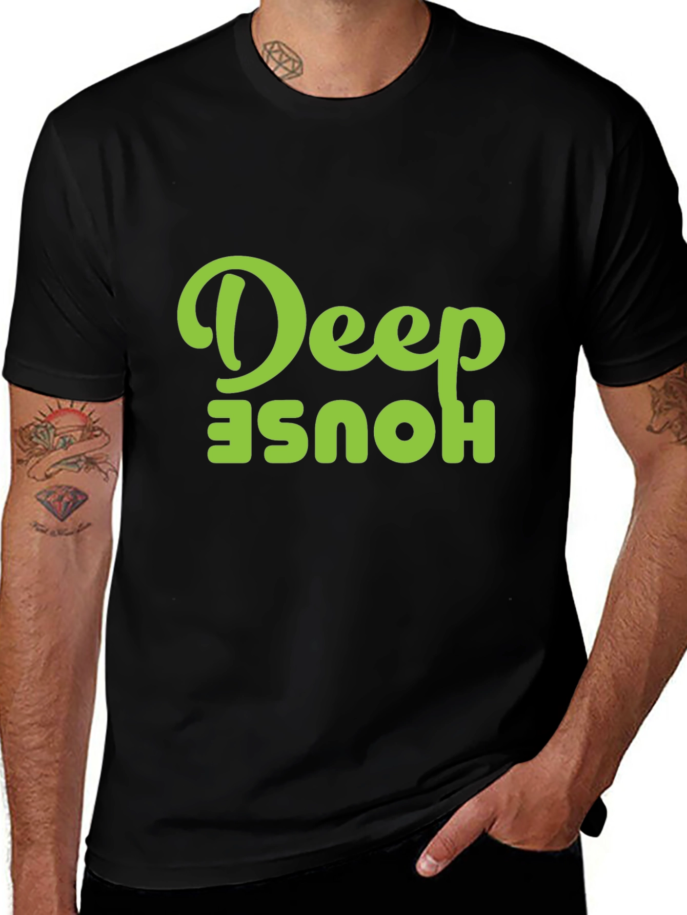 Deep House Graphic Tee - Black Cotton T-Shirt