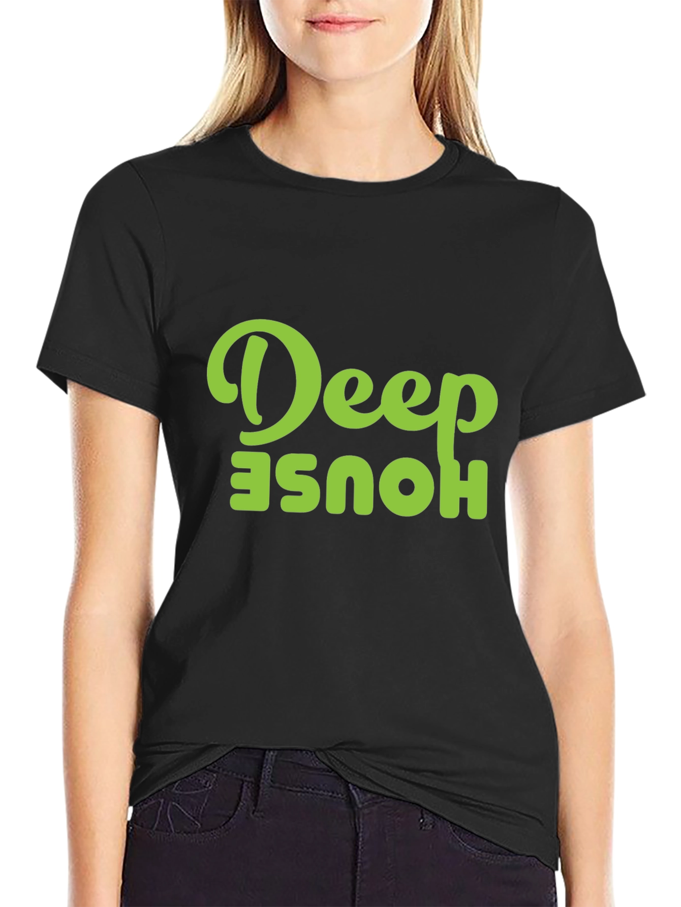 Deep House Graphic Tee - Black Cotton T-Shirt