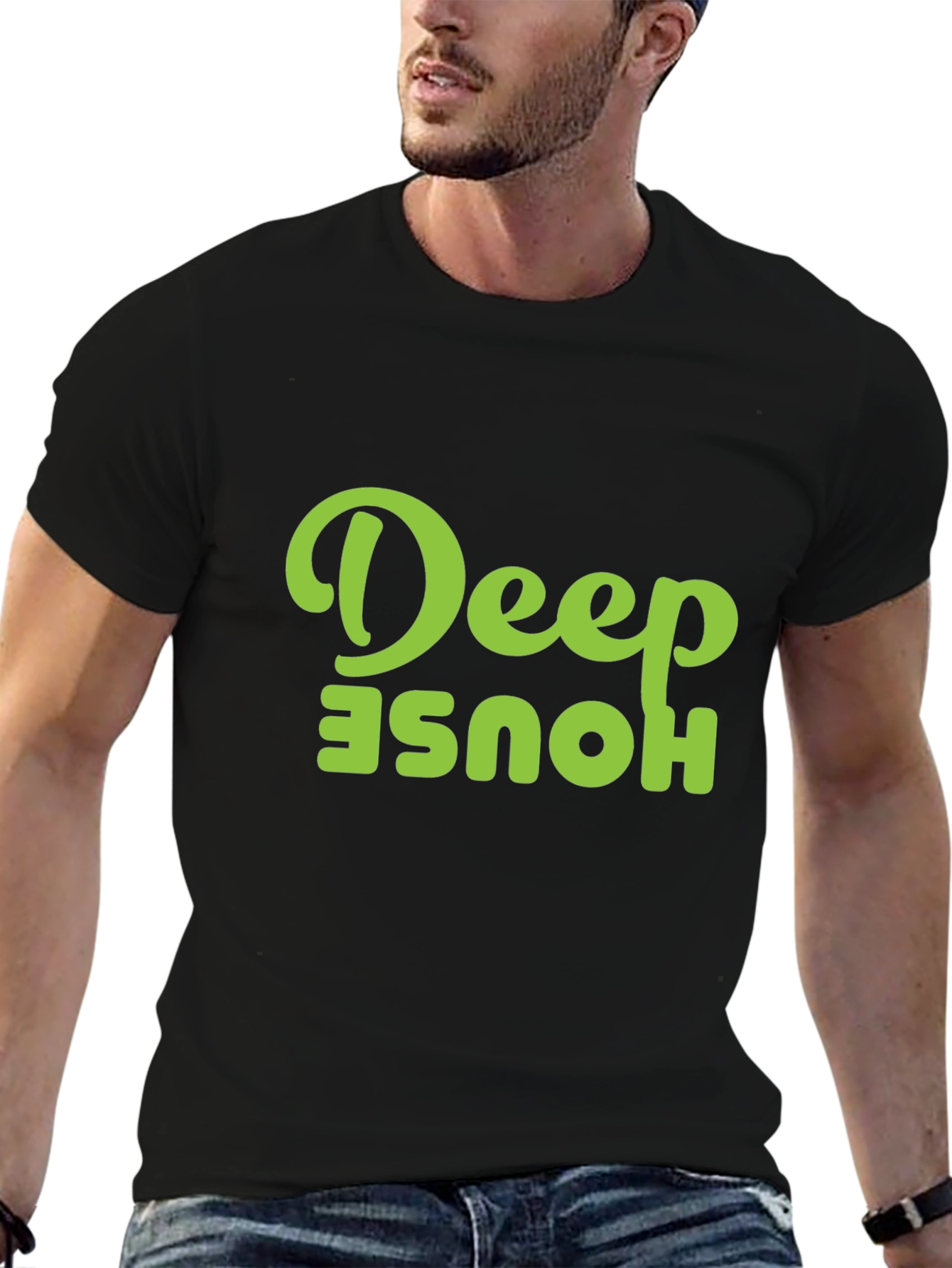 Deep House Graphic Tee - Black Cotton T-Shirt