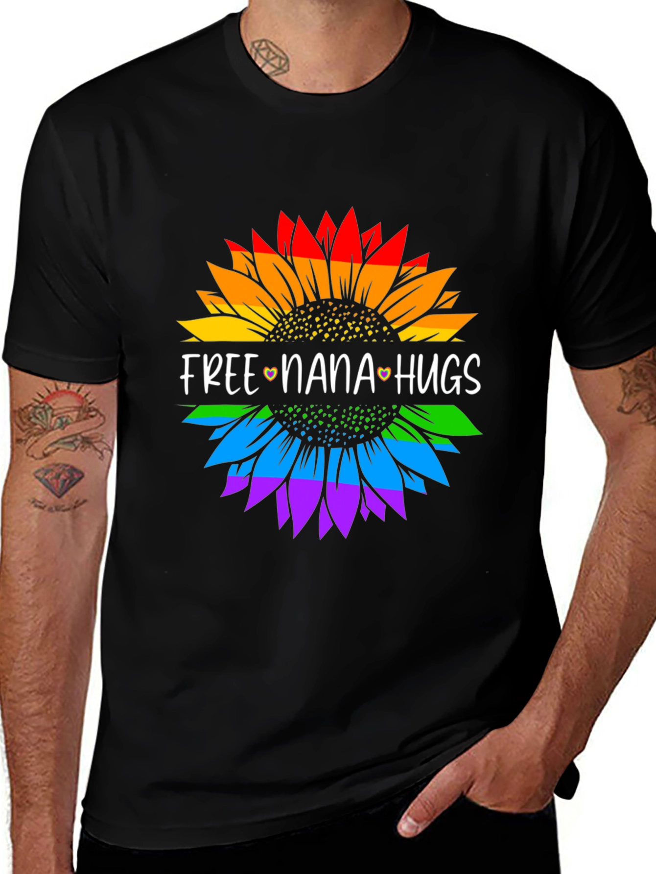 Free Nana Hugs Rainbow Sunflower T-Shirt