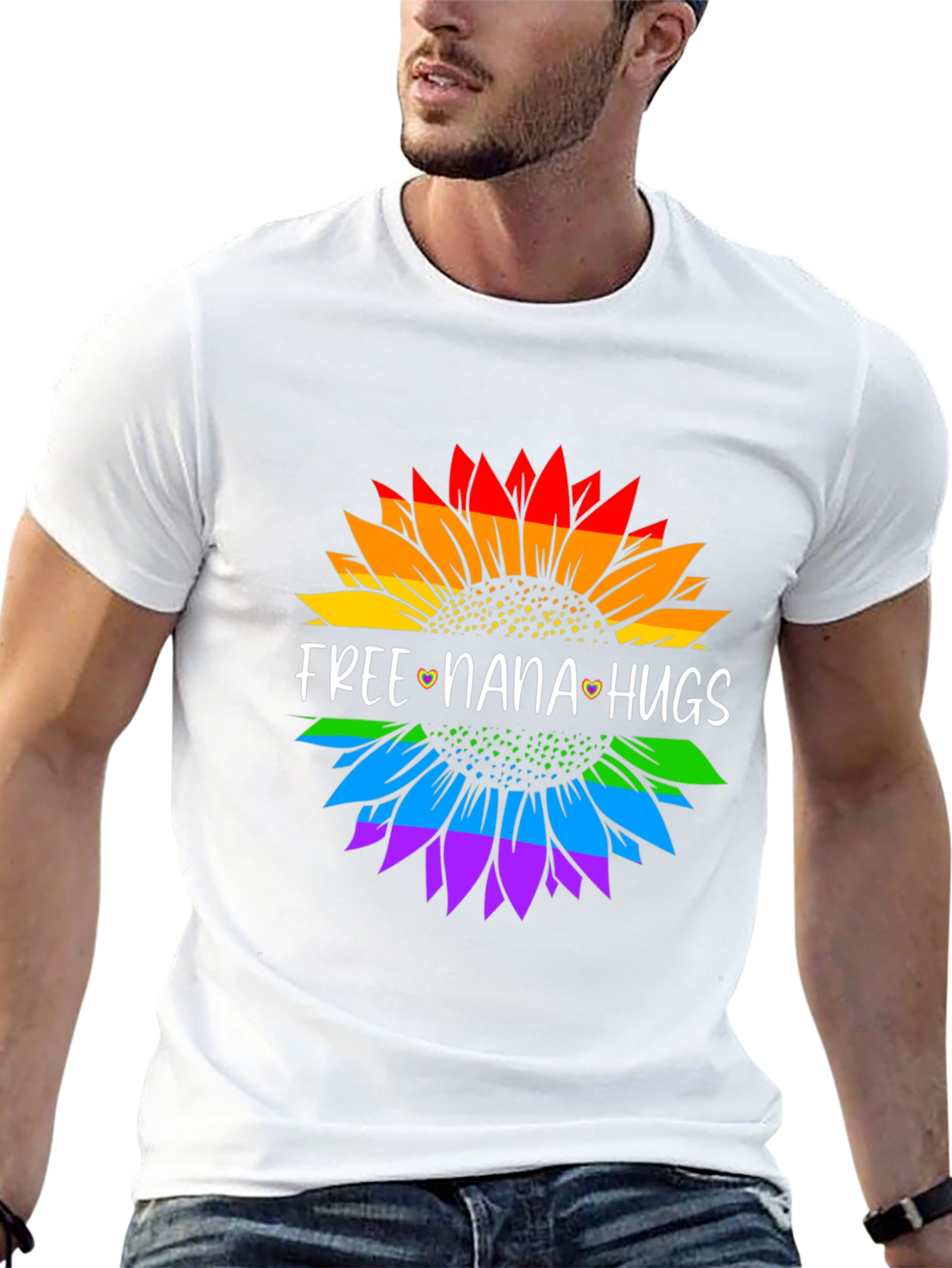 Free Nana Hugs Rainbow Sunflower T-Shirt