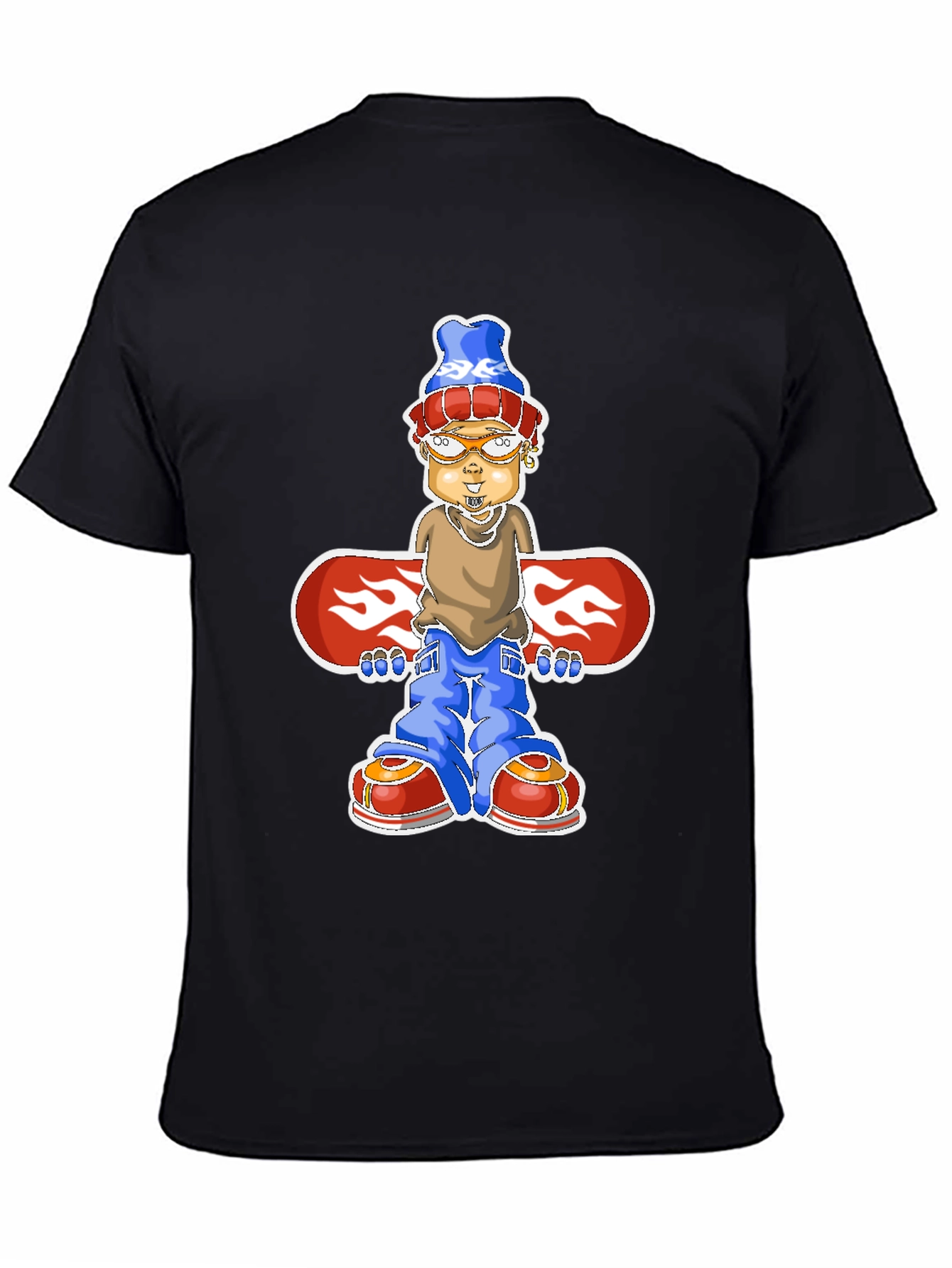 Cartoon Snowboarder Graphic T-Shirt - Black
