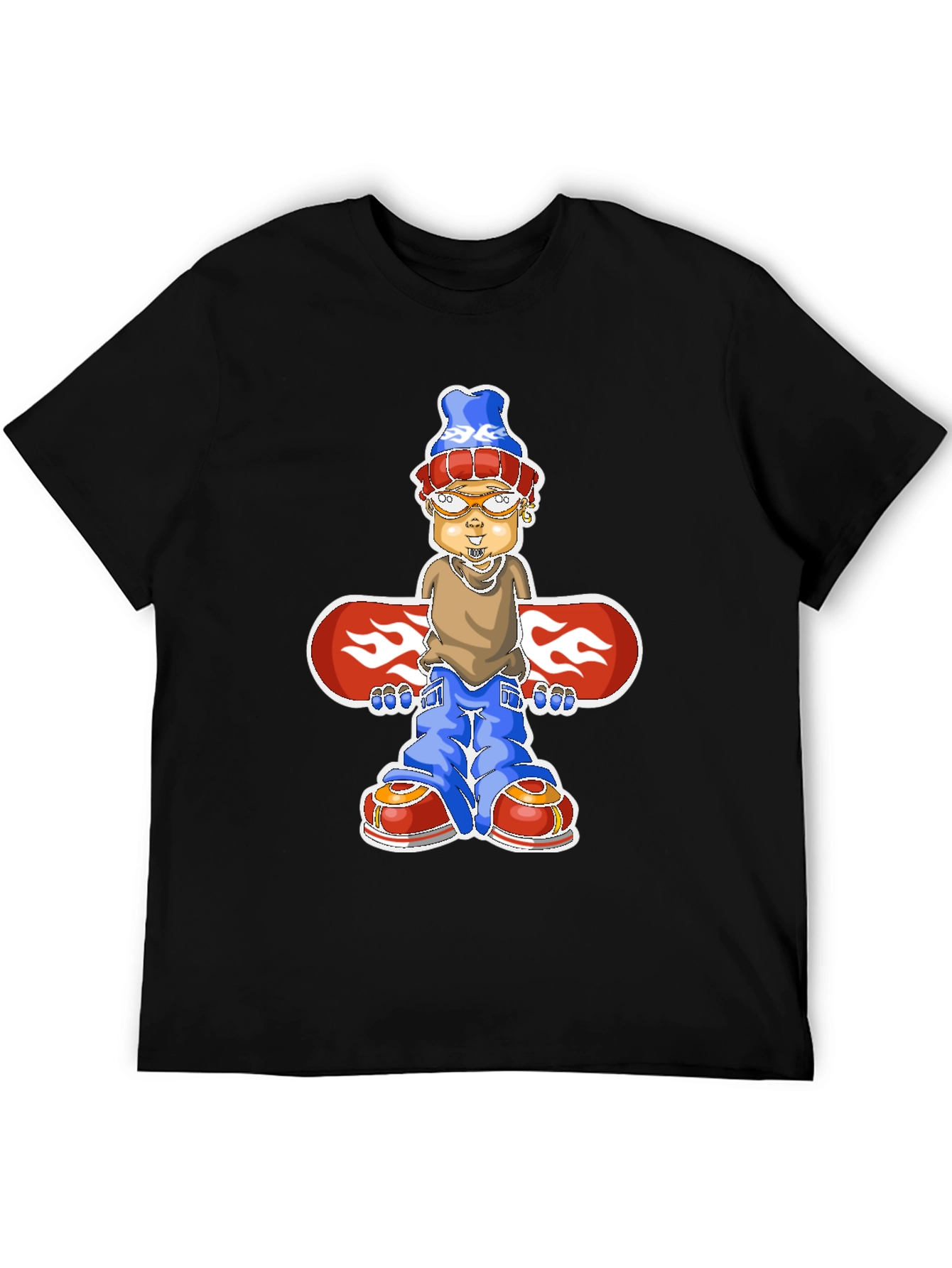 Cartoon Snowboarder Graphic T-Shirt - Black