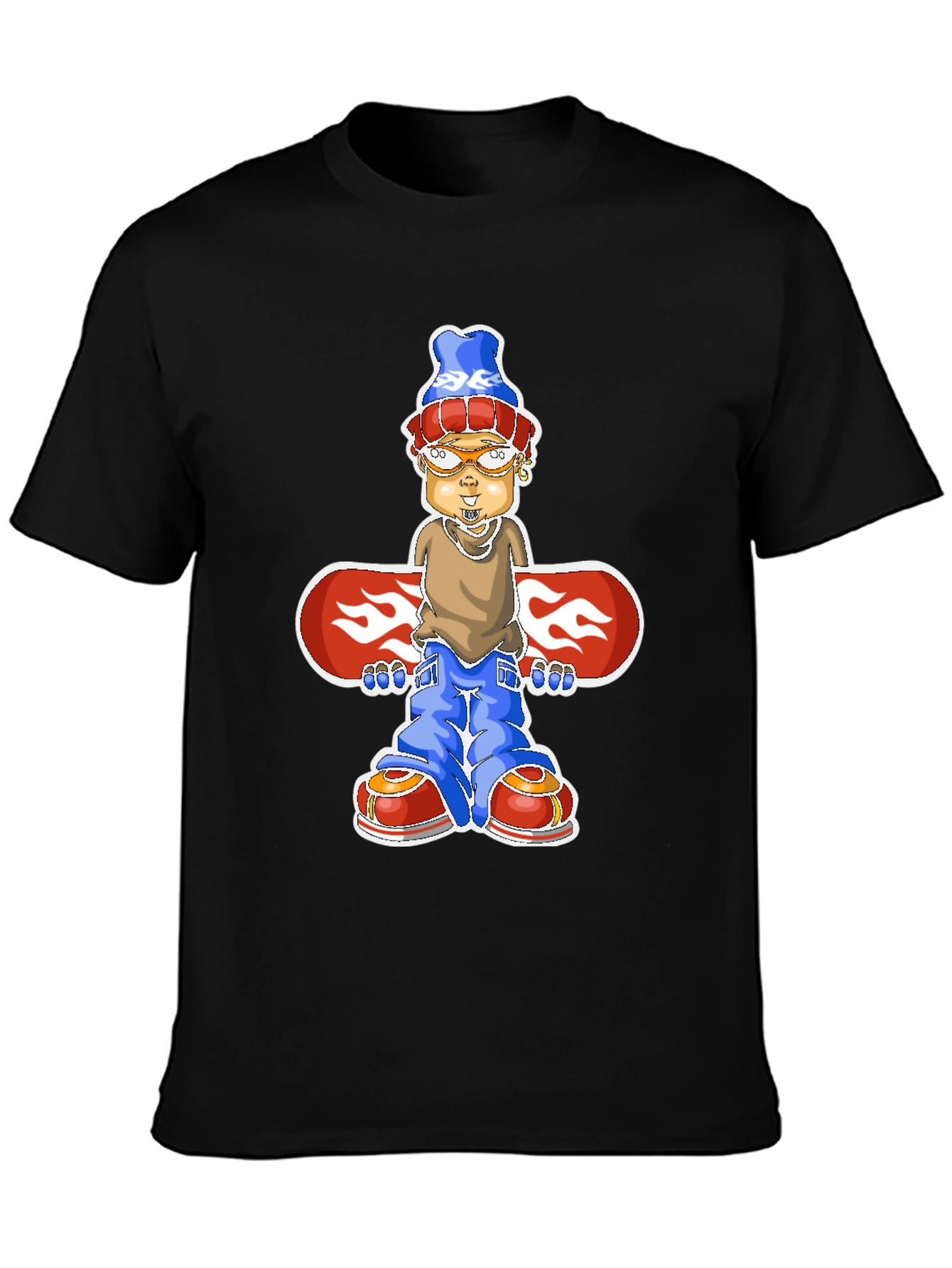 Cartoon Snowboarder Graphic T-Shirt - Black