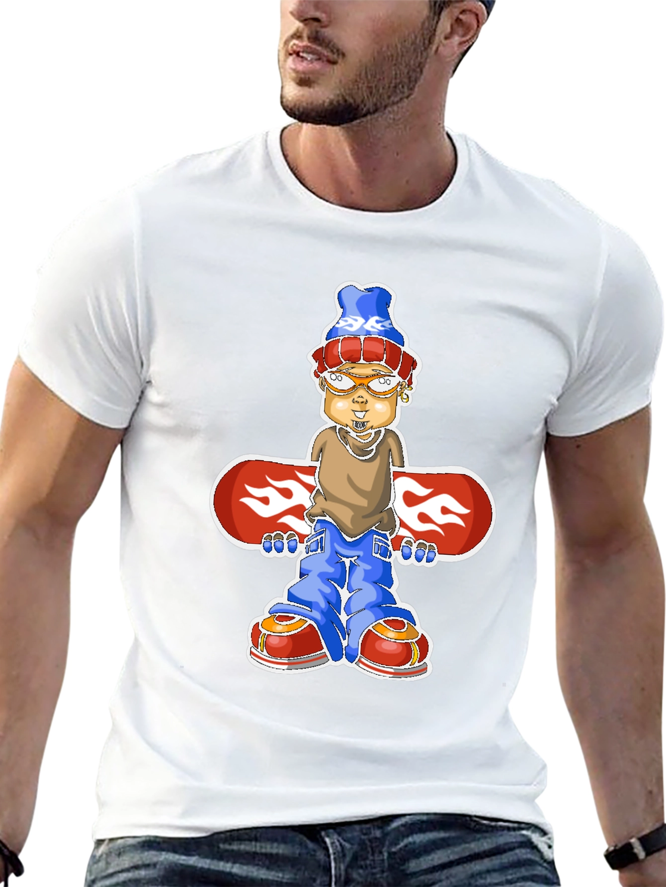 Cartoon Snowboarder Graphic T-Shirt - Black