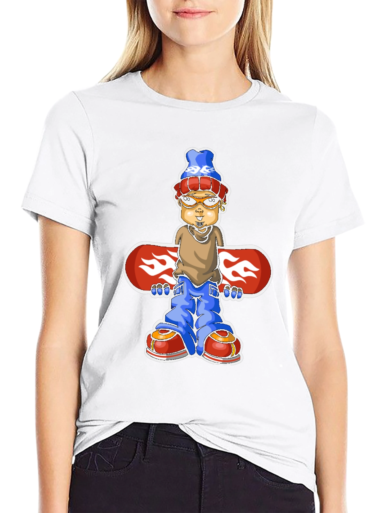 Cartoon Snowboarder Graphic T-Shirt - Black