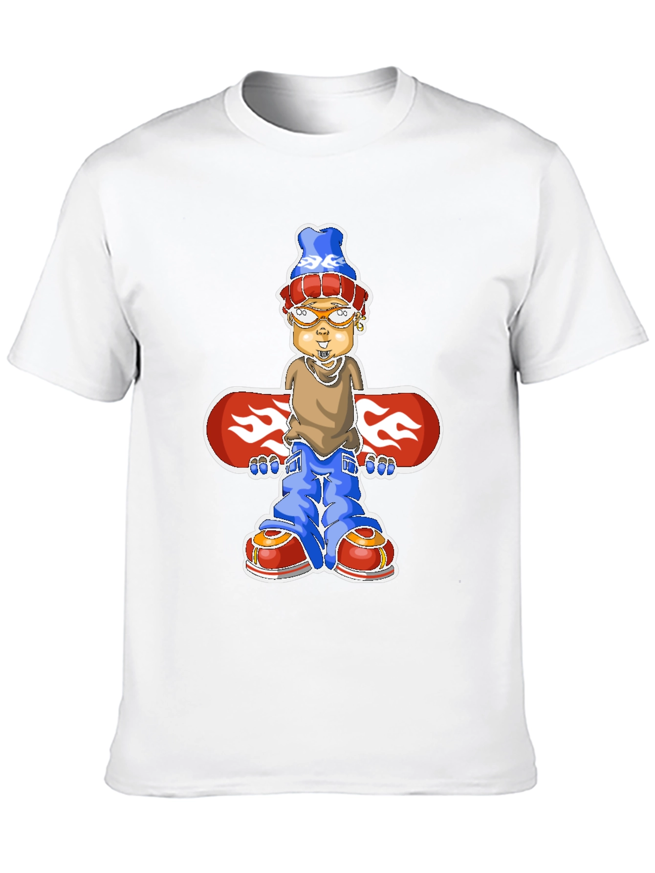Cartoon Snowboarder Graphic T-Shirt - Black