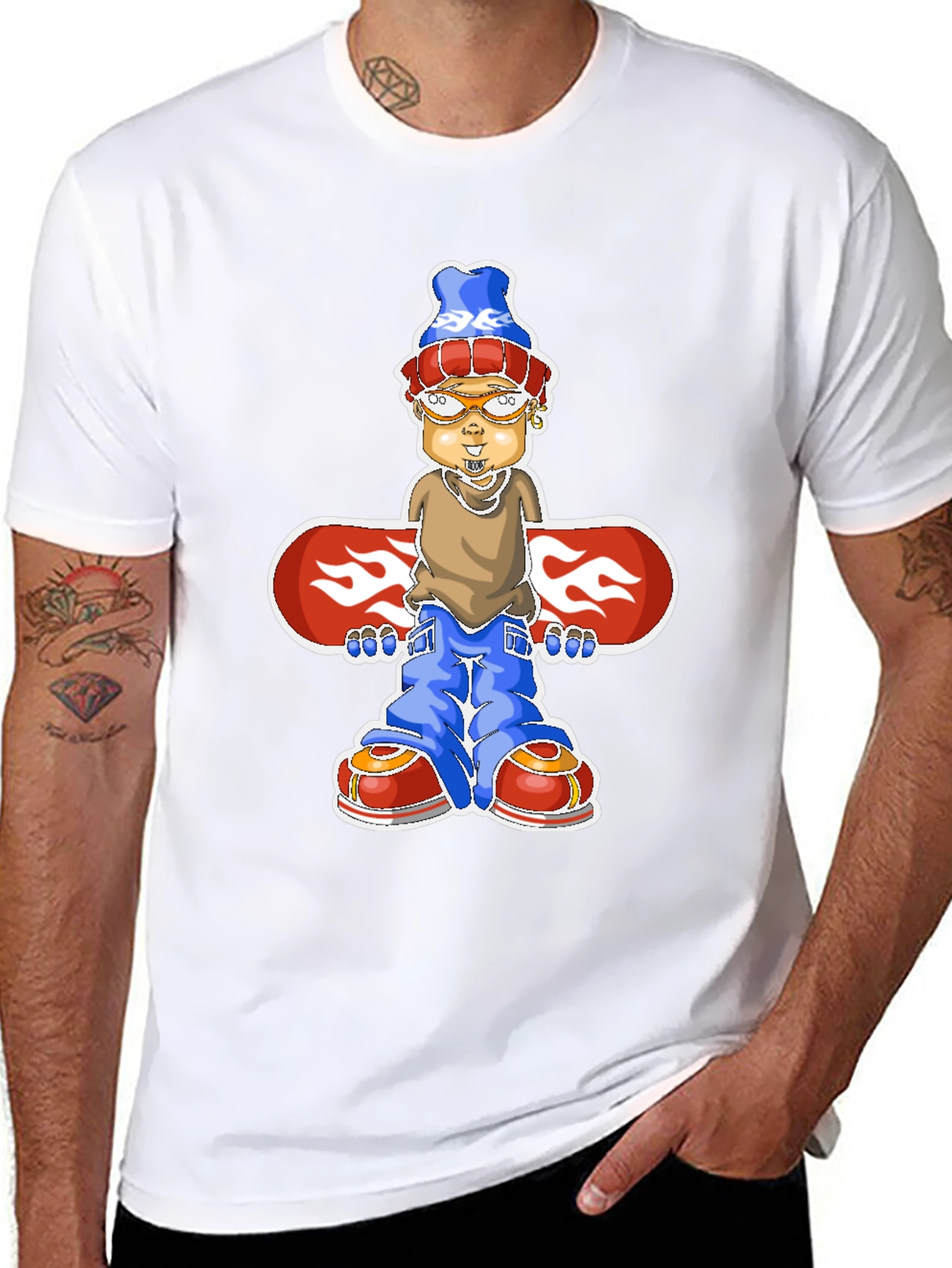 Cartoon Snowboarder Graphic T-Shirt - Black