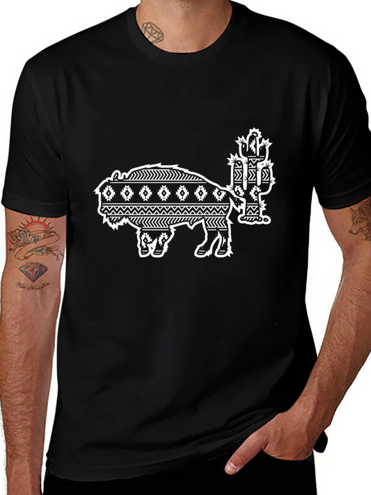 Buffalo and Cactus Graphic Tee - Black Casual Shirt