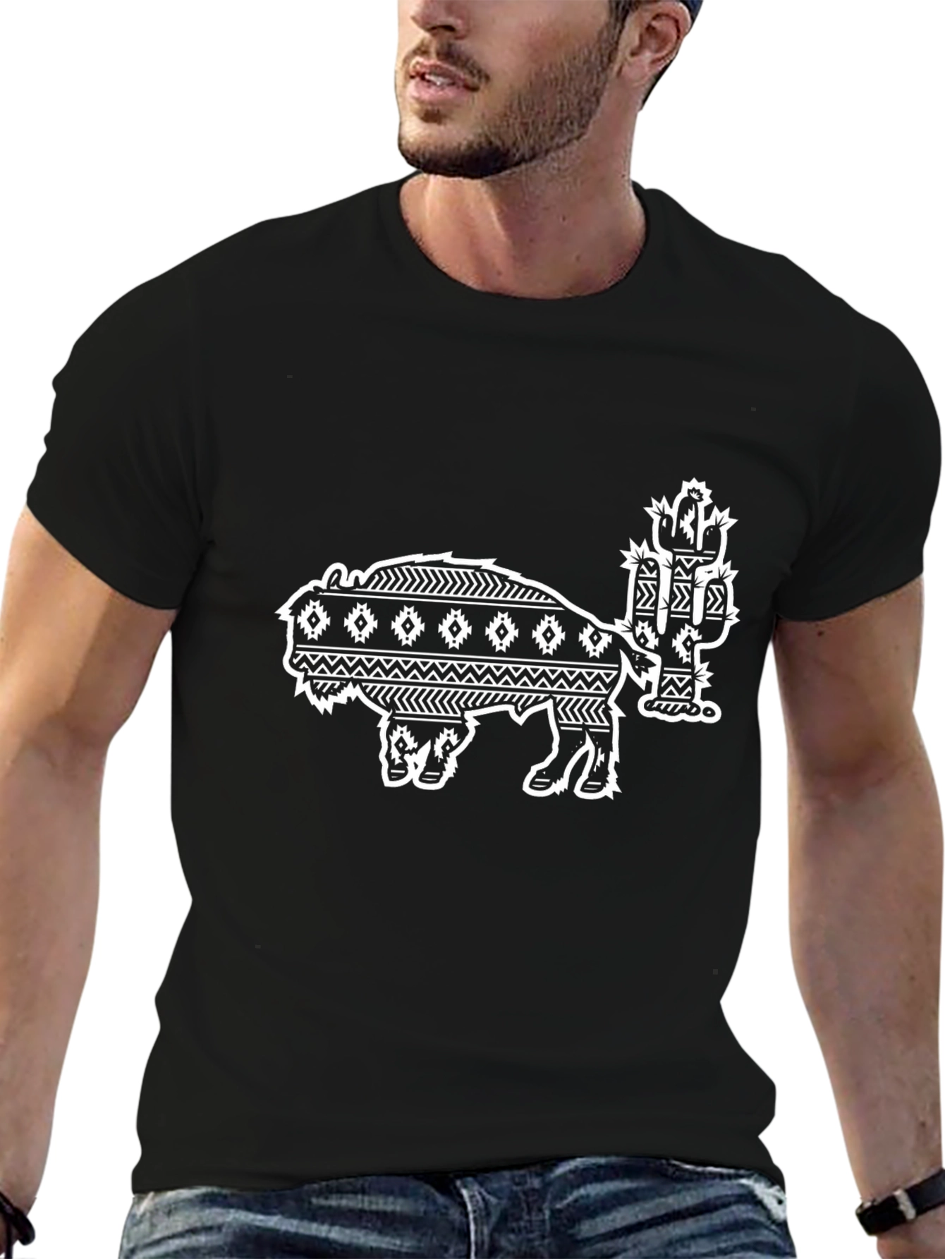 Buffalo and Cactus Graphic Tee - Black Casual Shirt