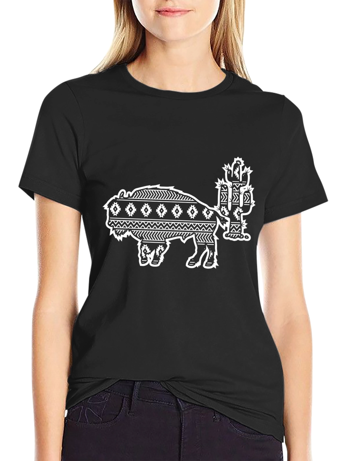 Buffalo and Cactus Graphic Tee - Black Casual Shirt