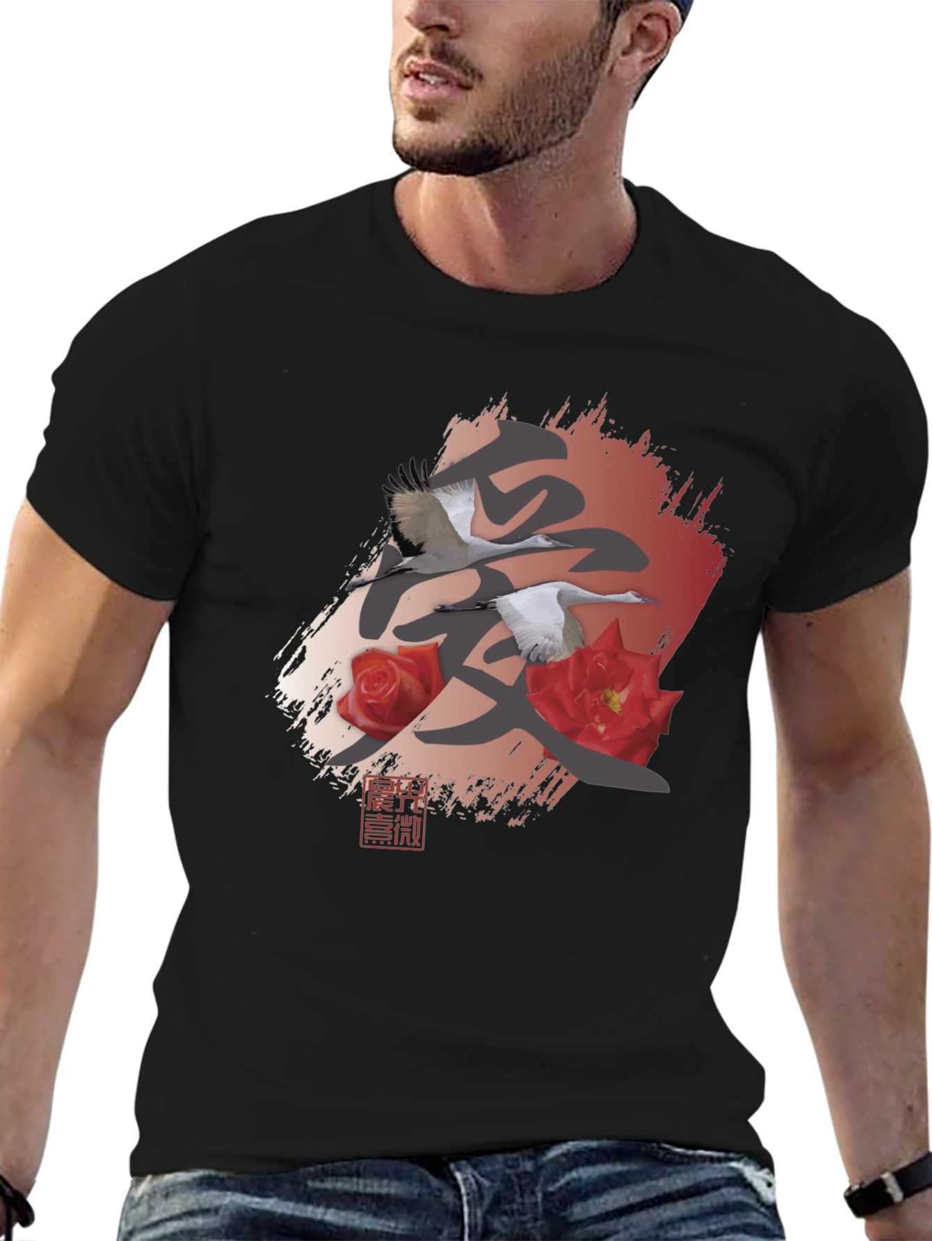 Japanese Crane & Rose Graphic Tee