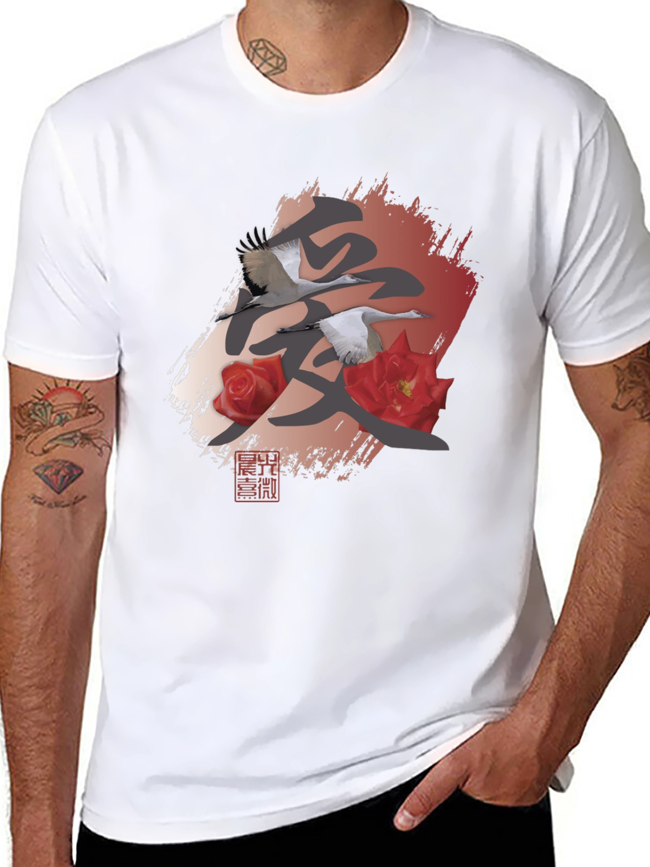 Japanese Crane & Rose Graphic Tee