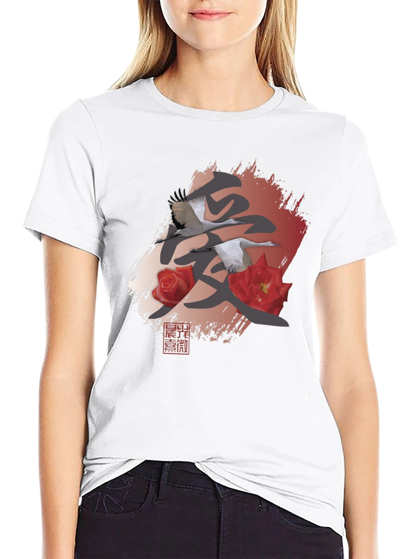 Japanese Crane & Rose Graphic Tee