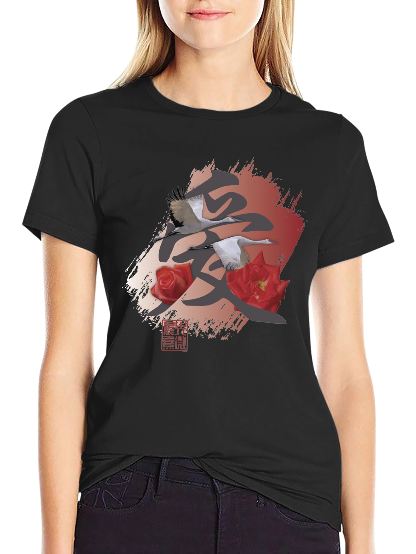 Japanese Crane & Rose Graphic Tee