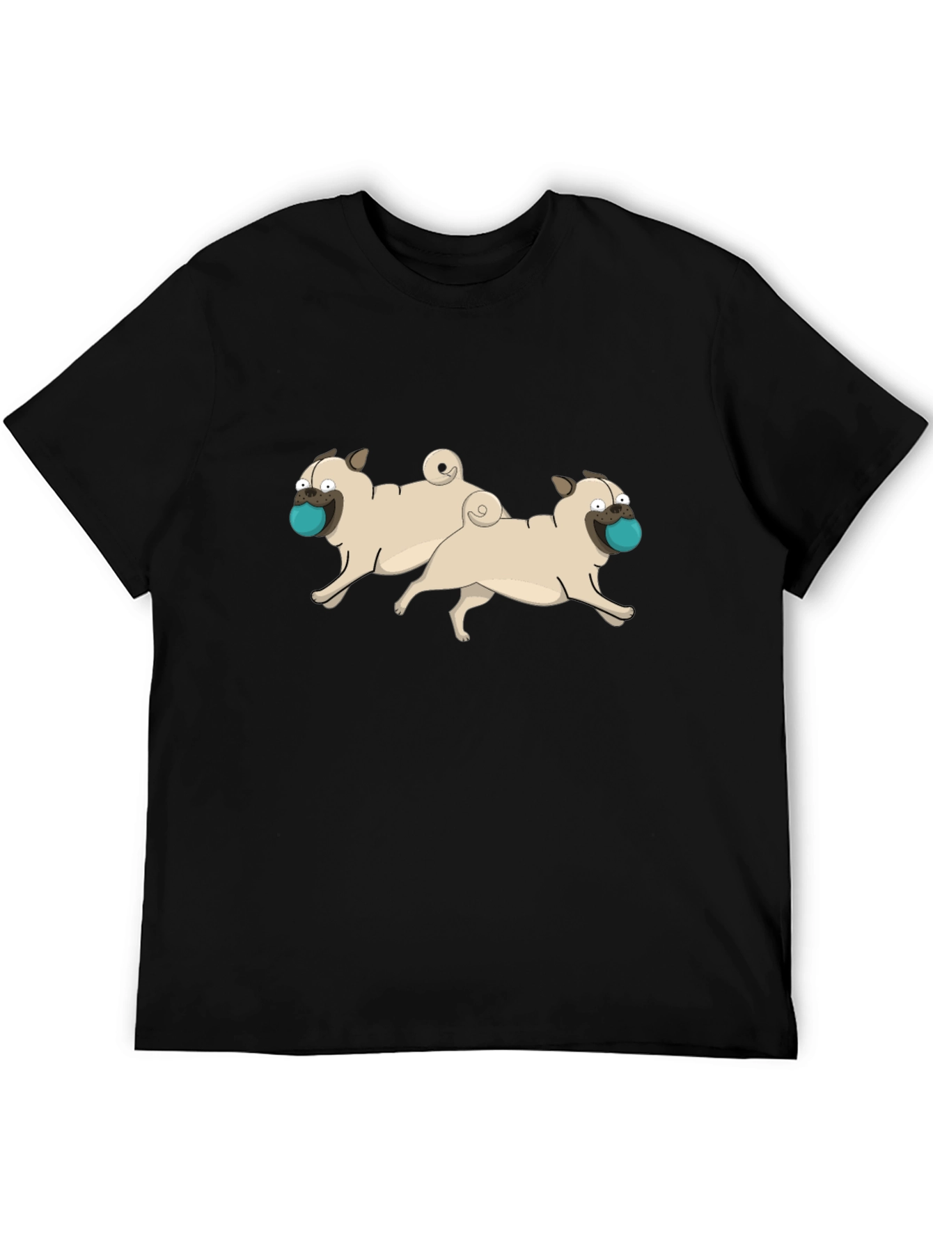 Cartoon Pug Dog Graphic Black T-Shirt