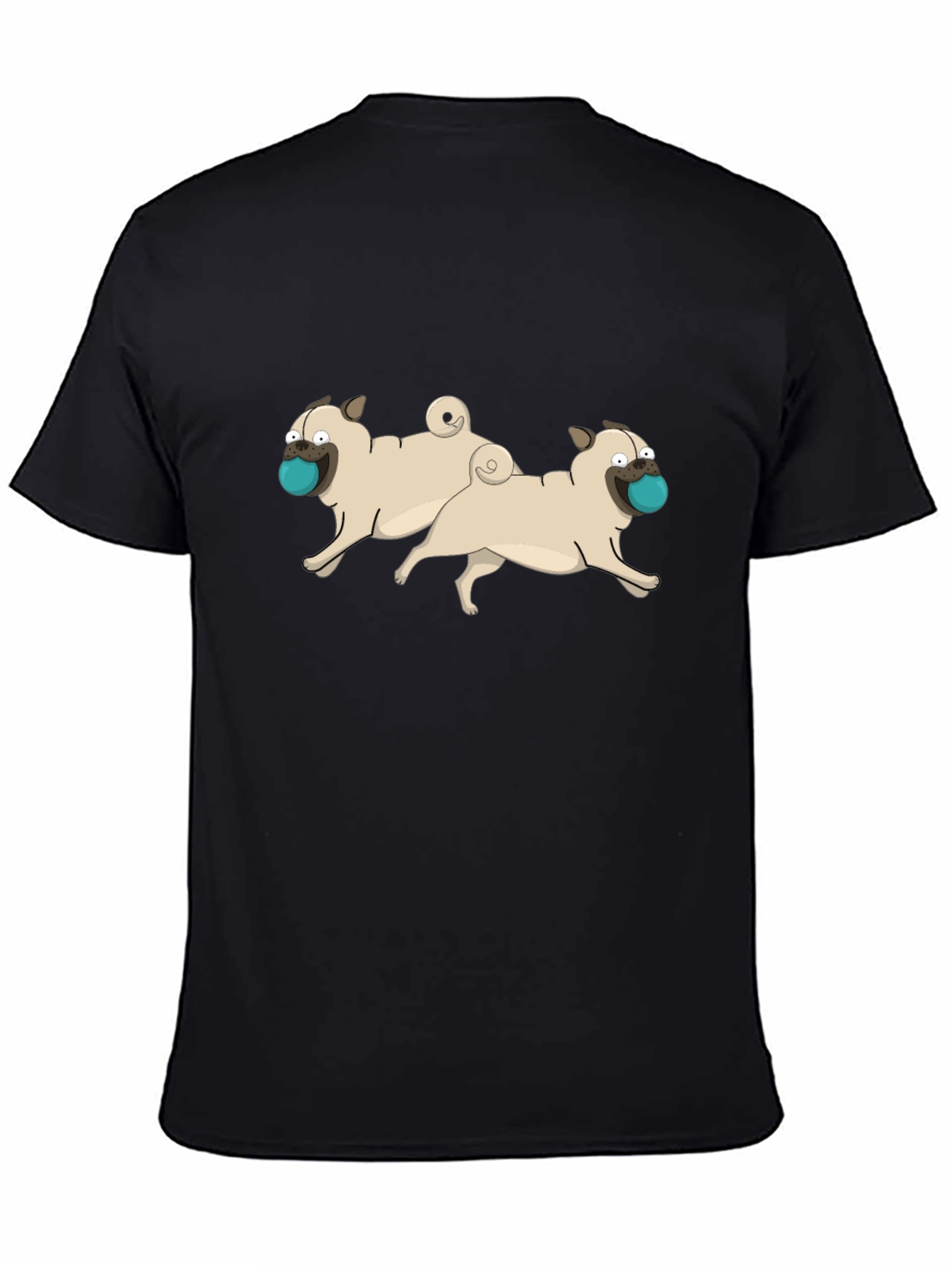 Cartoon Pug Dog Graphic Black T-Shirt