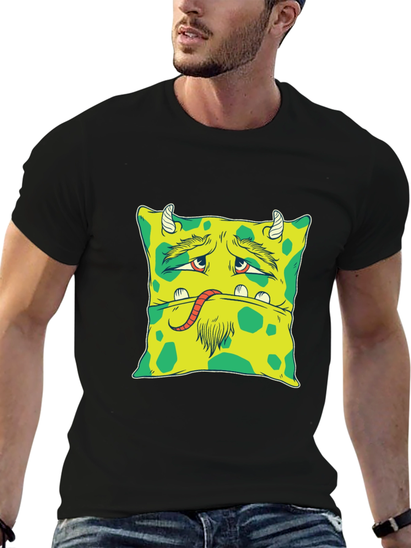 Monster Face Graphic Tee - Unique Black T-Shirt