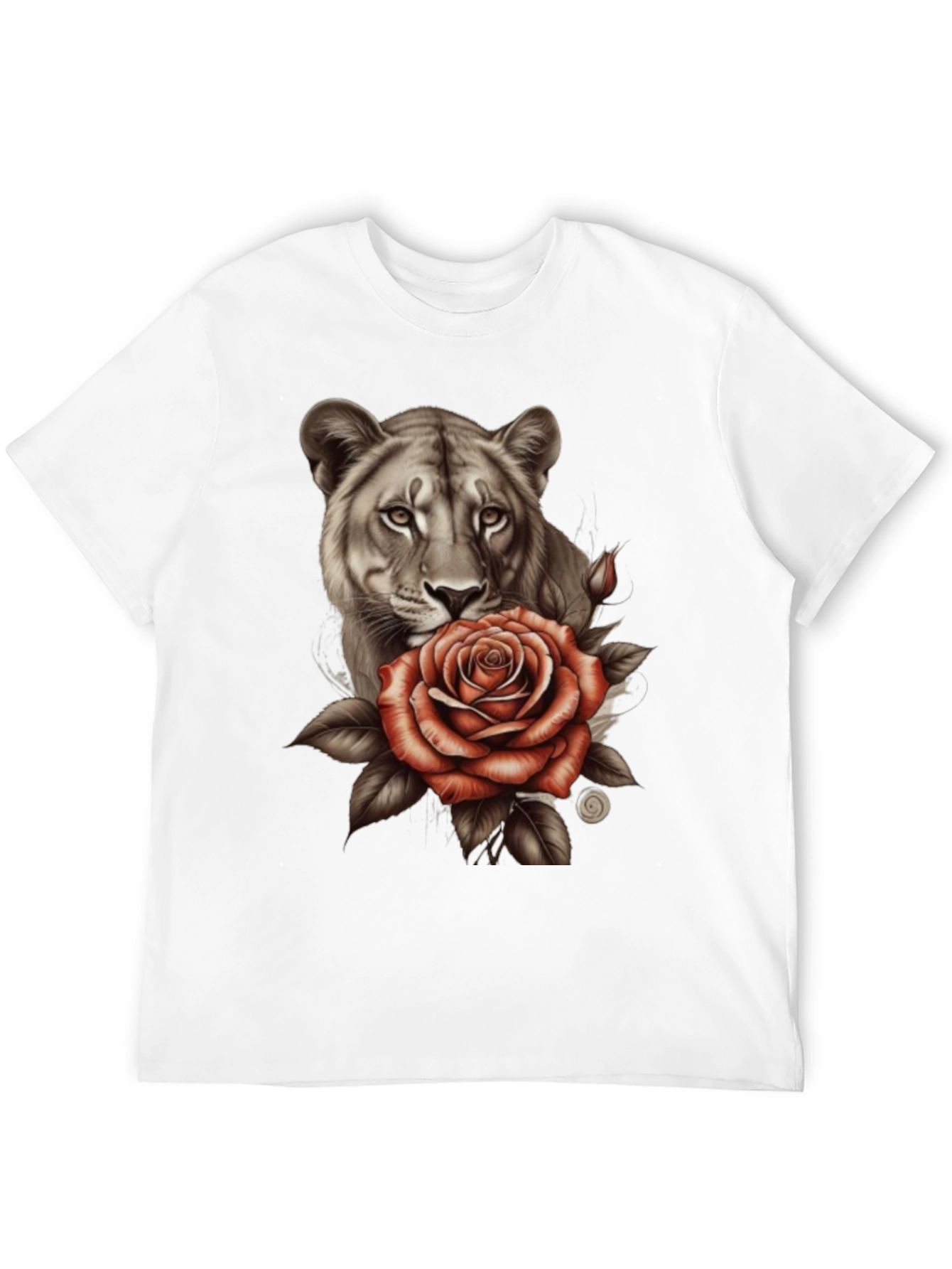 Lioness and Rose Graphic Print Black T-Shirt