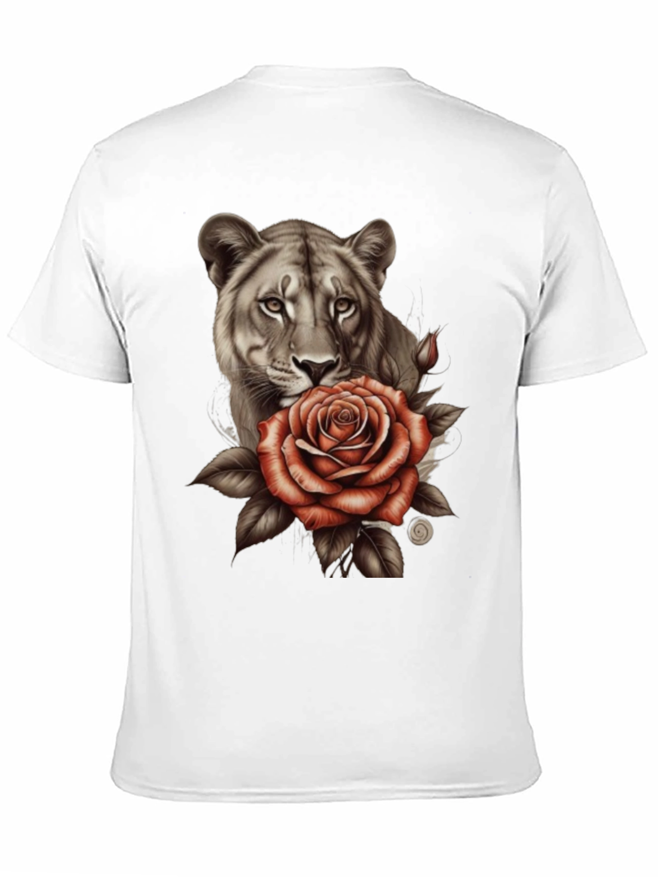 Lioness and Rose Graphic Print Black T-Shirt