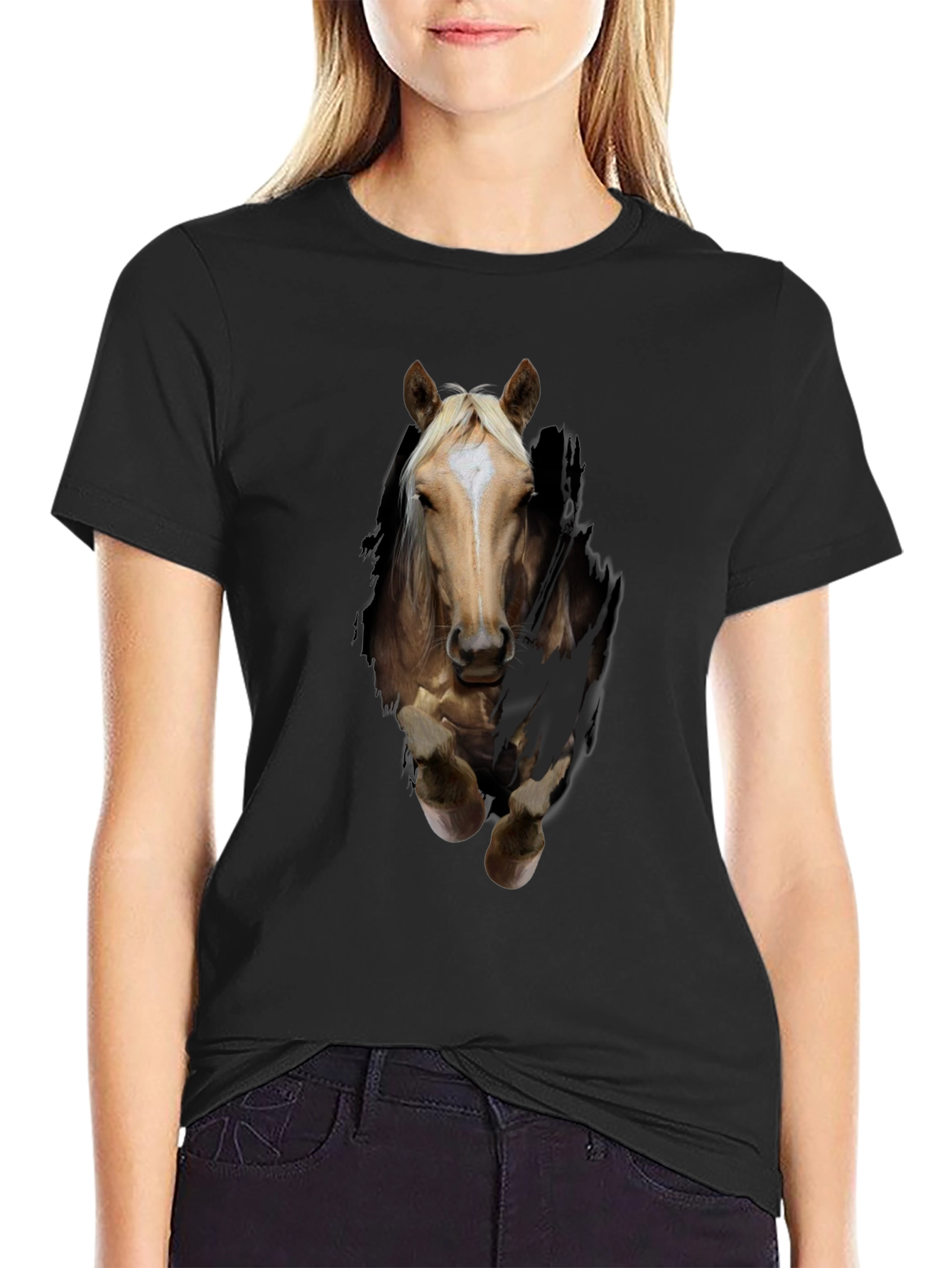 Horse Graphic T-Shirt - Mens Black Animal Tee