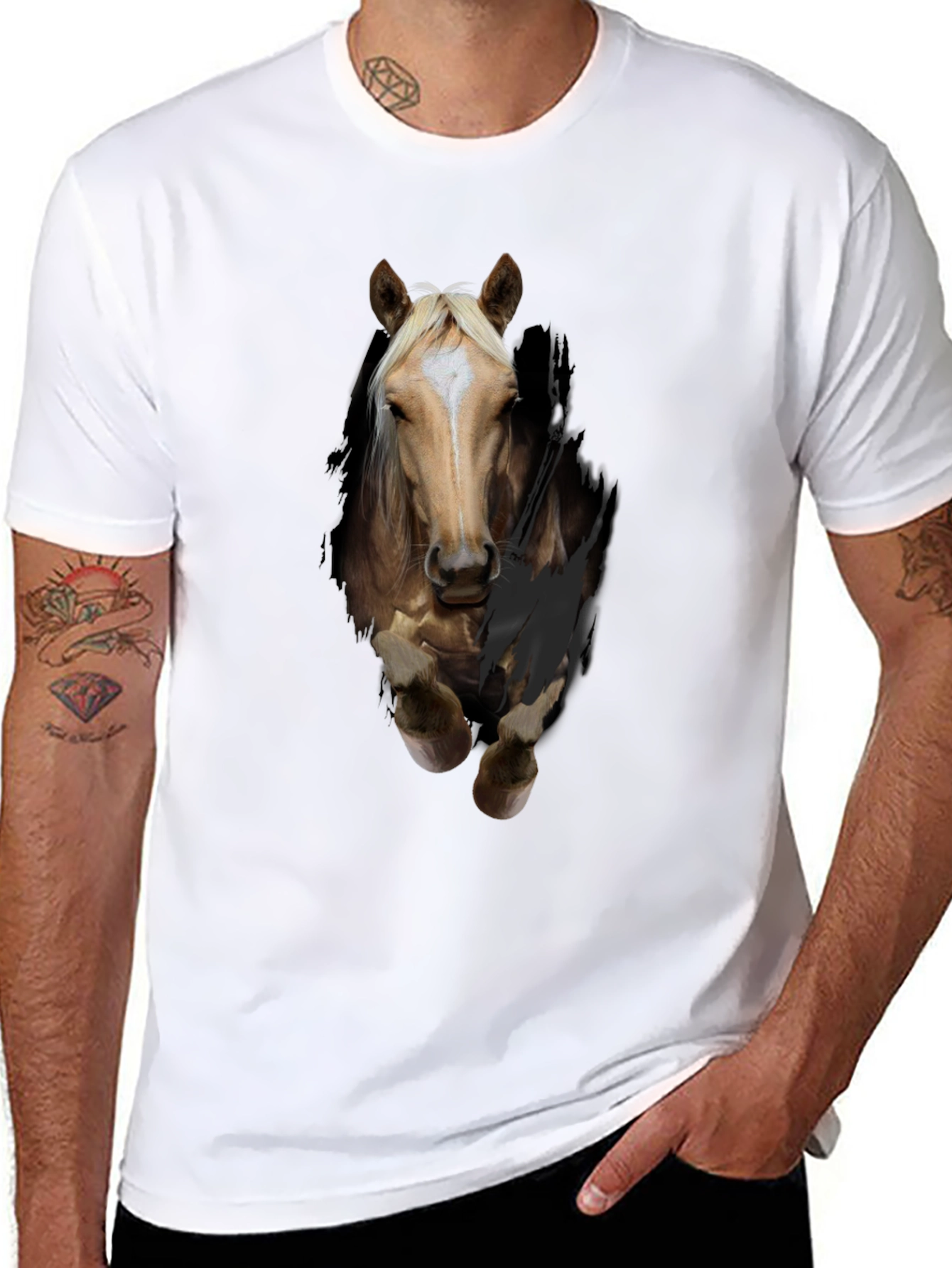Horse Graphic T-Shirt - Mens Black Animal Tee