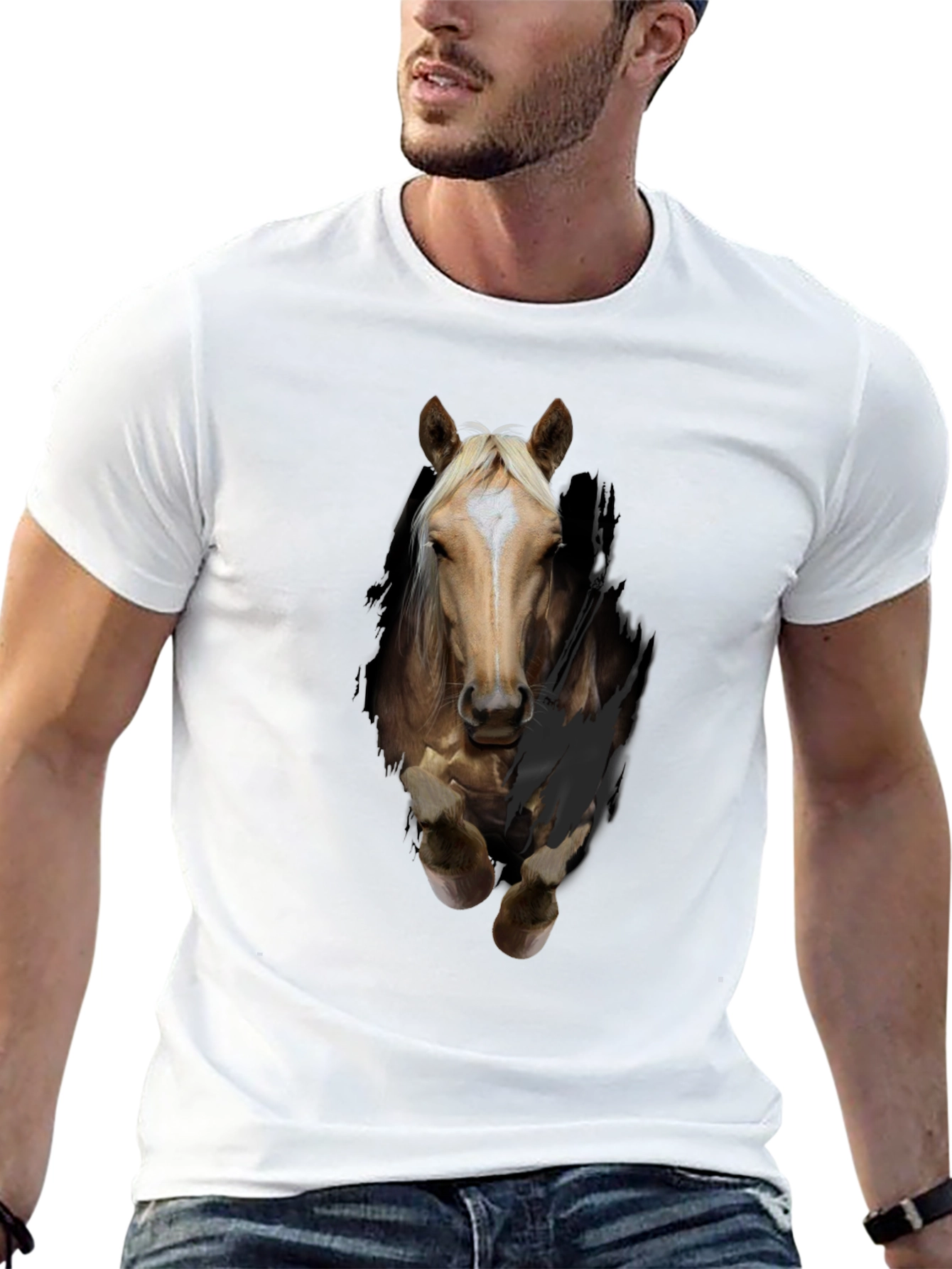 Horse Graphic T-Shirt - Mens Black Animal Tee