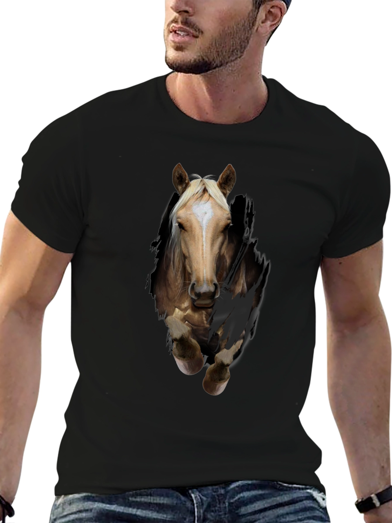 Horse Graphic T-Shirt - Mens Black Animal Tee