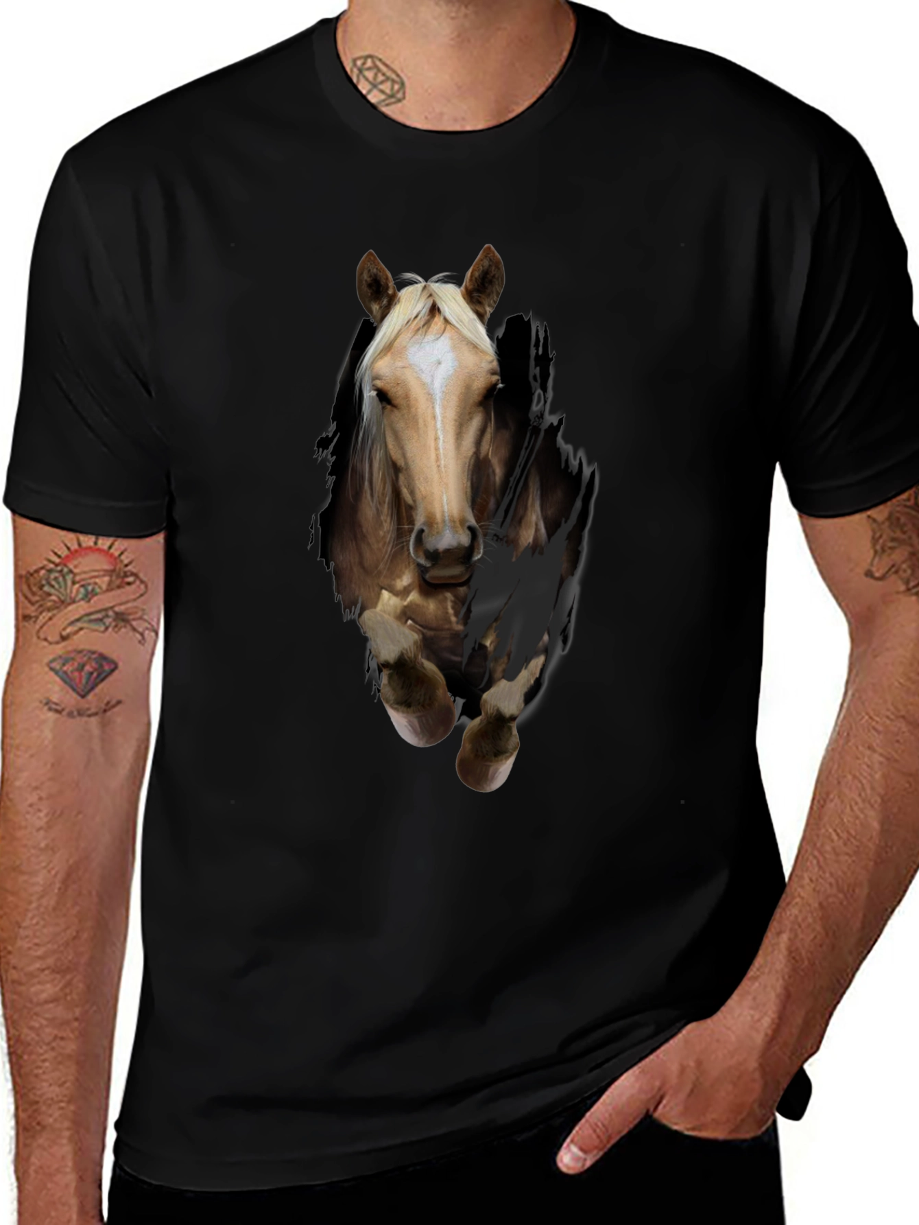 Horse Graphic T-Shirt - Mens Black Animal Tee