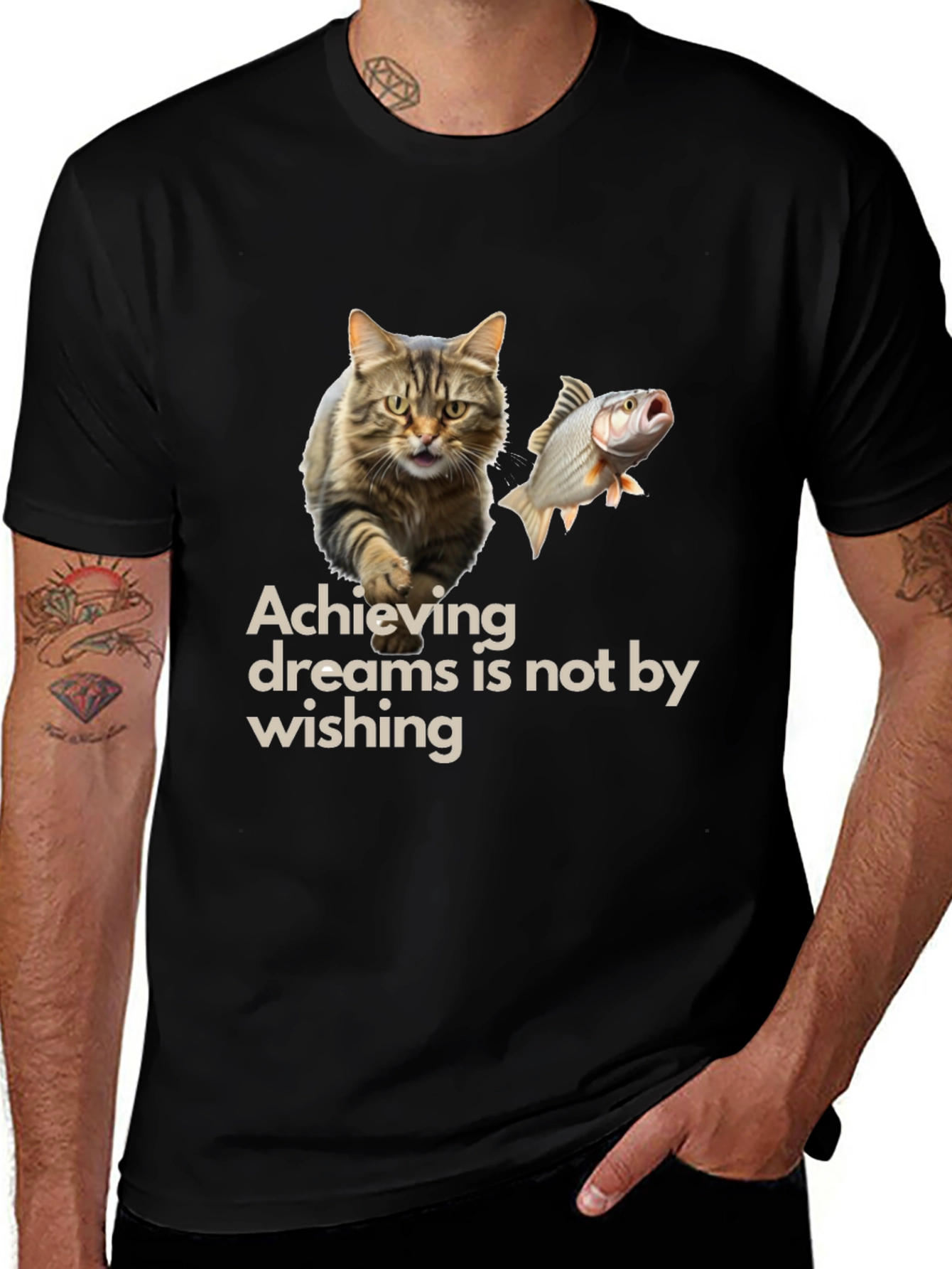 Achieving Dreams Cat & Fish Graphic Tee