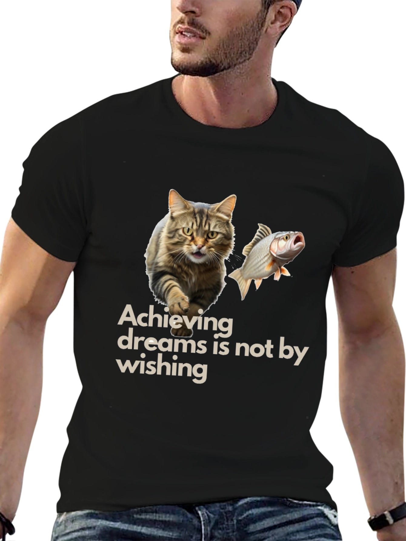 Achieving Dreams Cat & Fish Graphic Tee