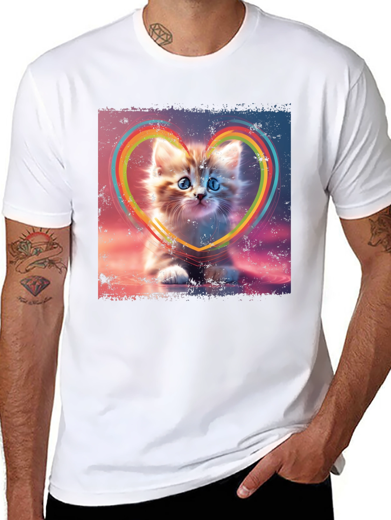 Cute Kitten Rainbow Heart T-Shirt