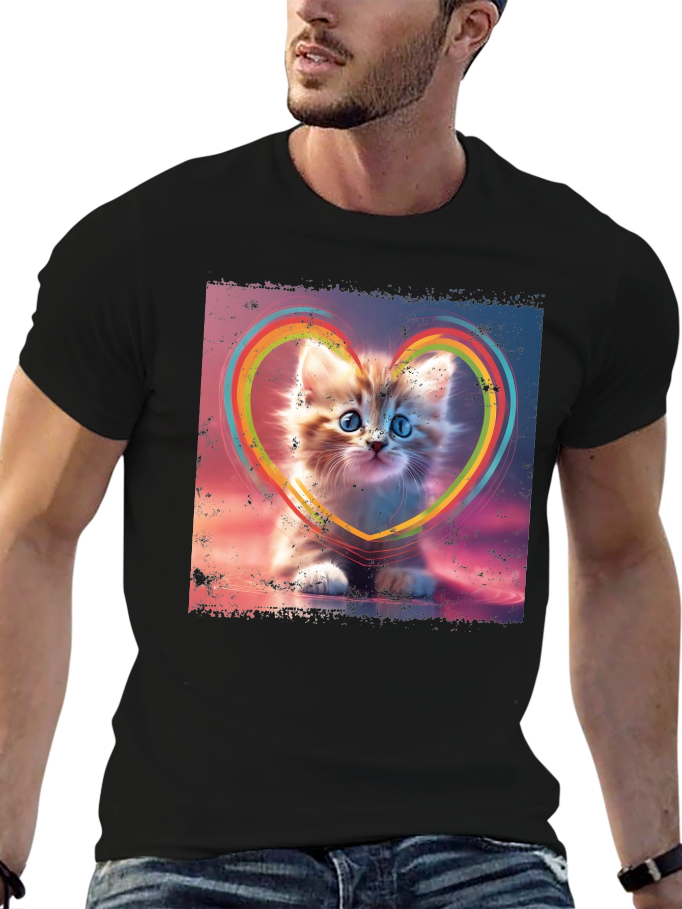 Cute Kitten Rainbow Heart T-Shirt