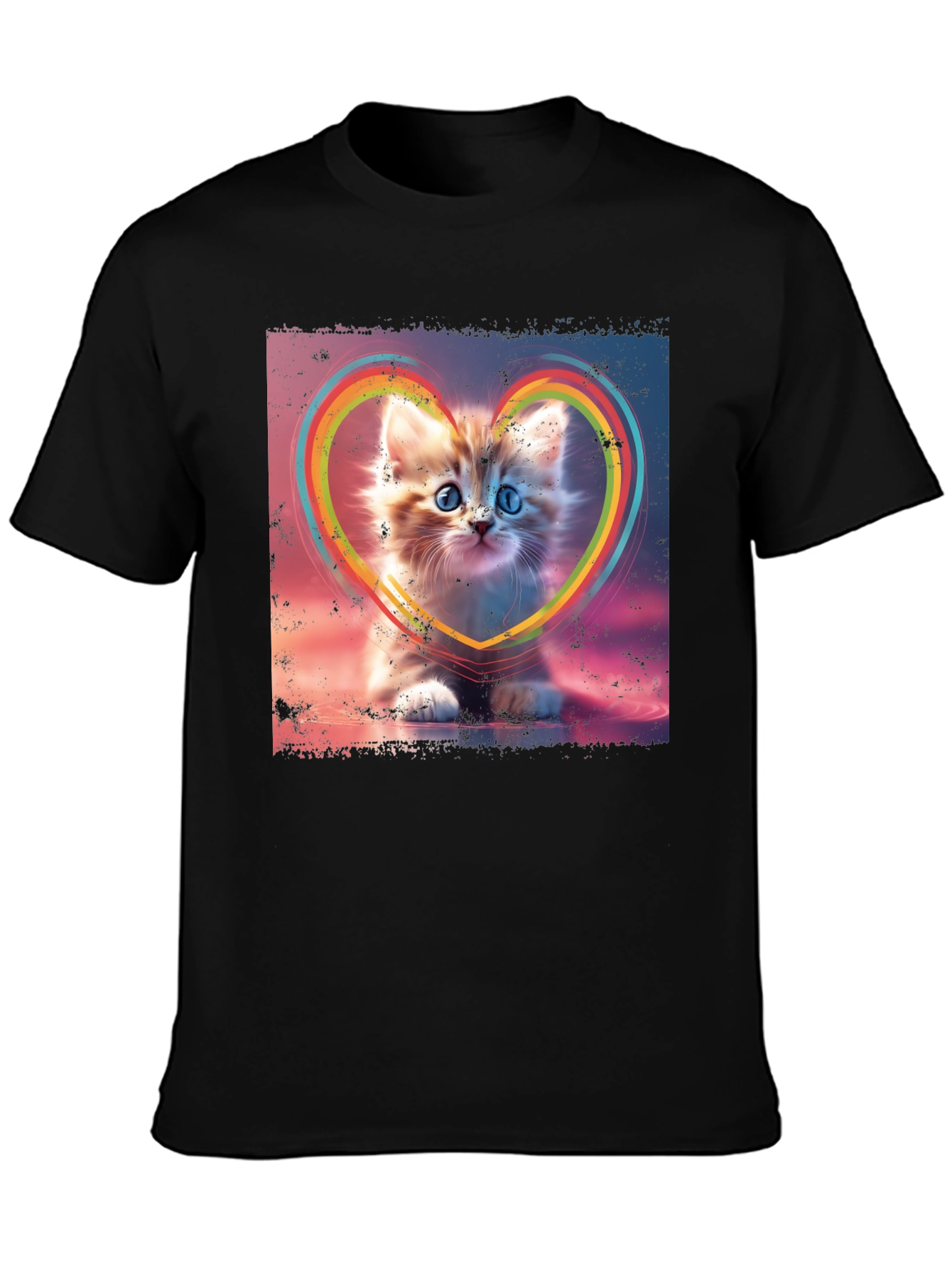 Cute Kitten Rainbow Heart T-Shirt