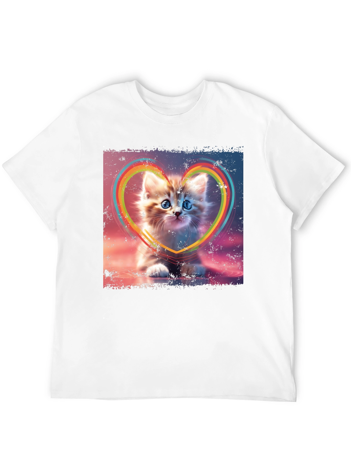 Cute Kitten Rainbow Heart T-Shirt