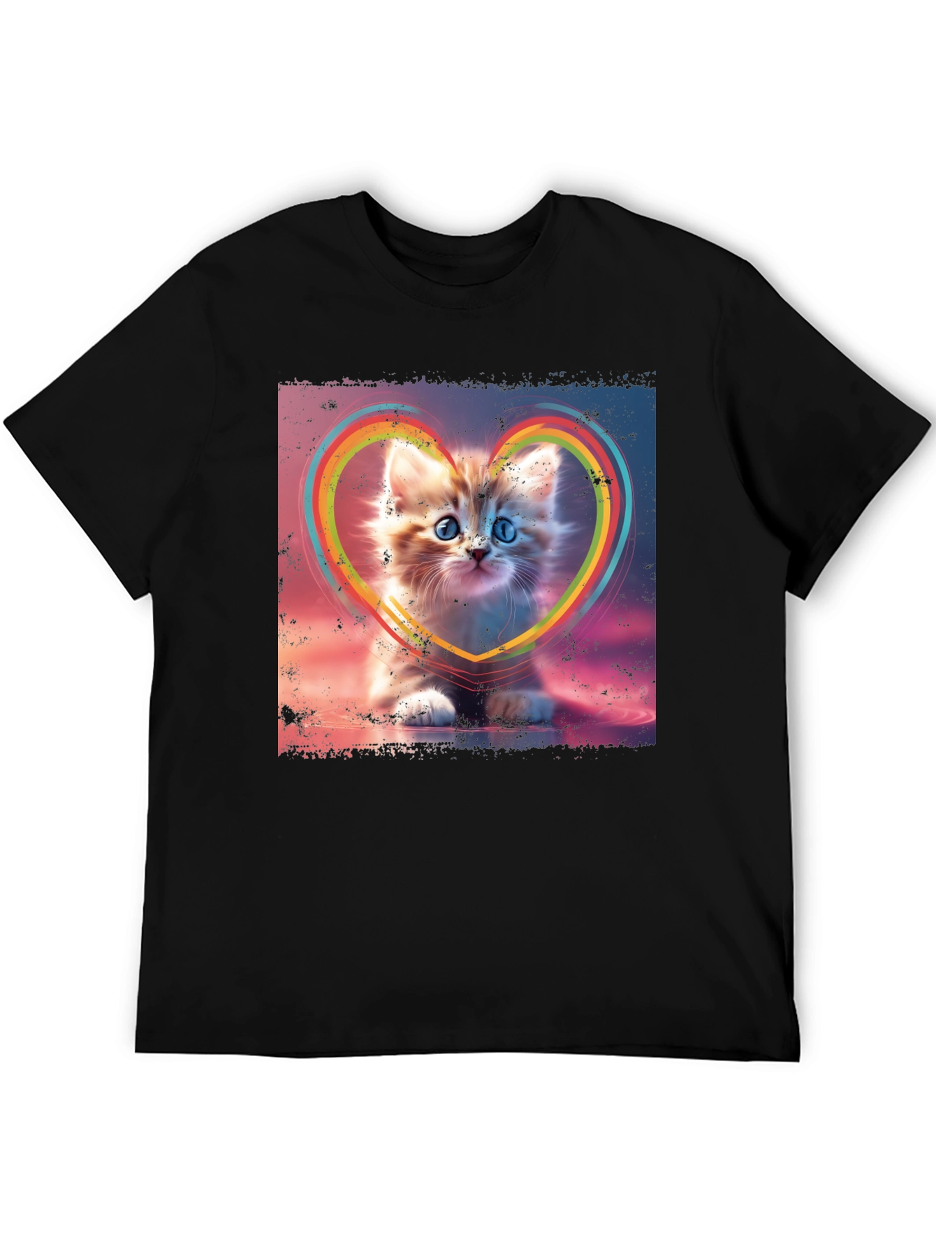 Cute Kitten Rainbow Heart T-Shirt
