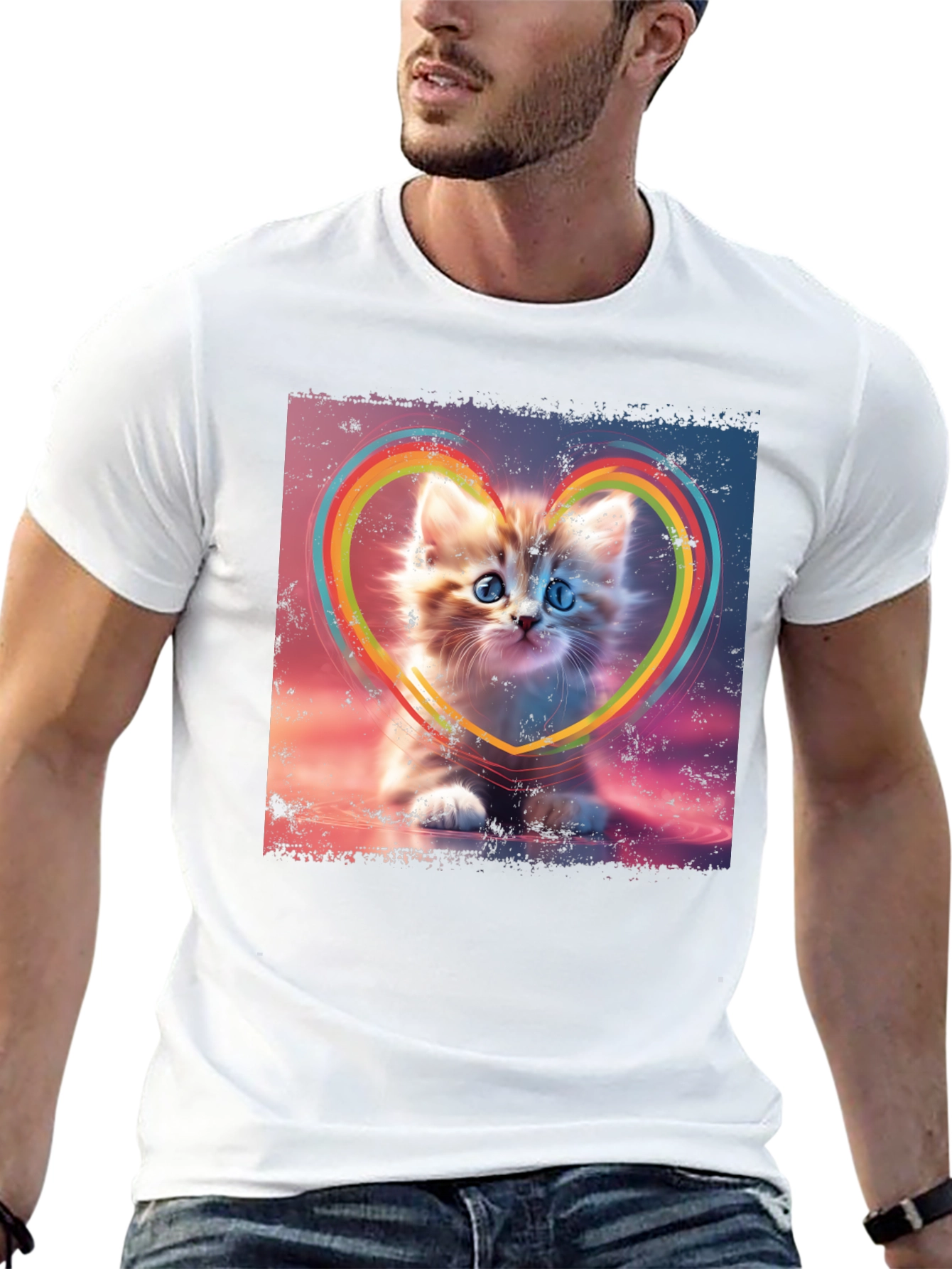 Cute Kitten Rainbow Heart T-Shirt