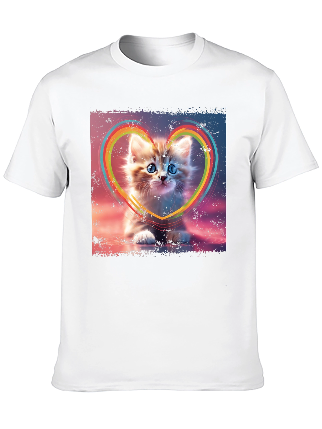 Cute Kitten Rainbow Heart T-Shirt