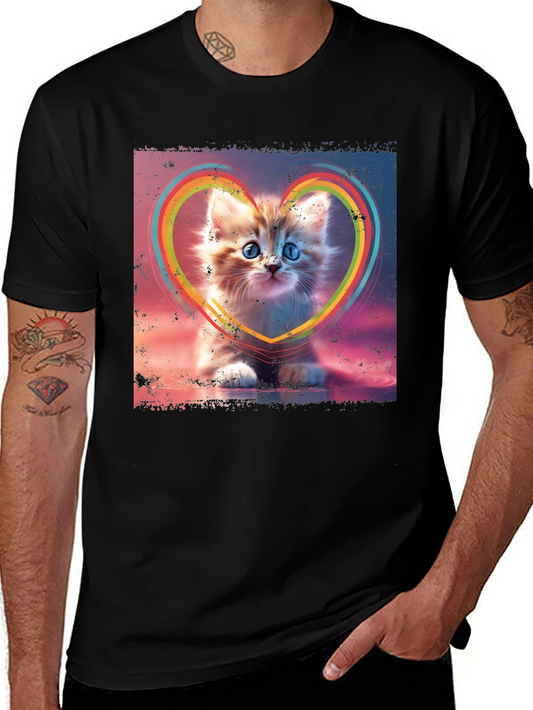 Cute Kitten Rainbow Heart T-Shirt
