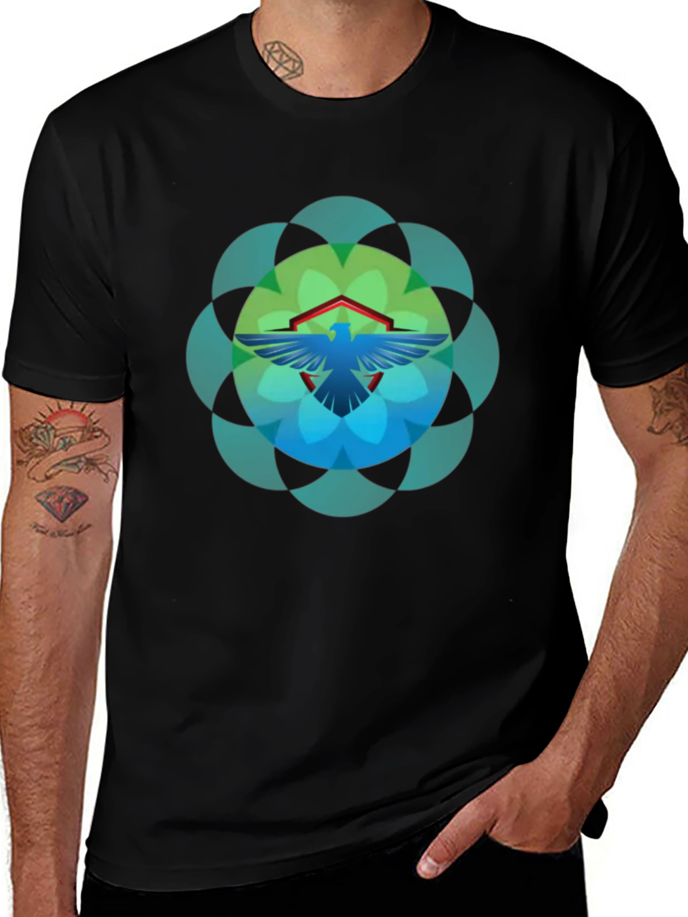 Geometric Bird Graphic T-Shirt - Black