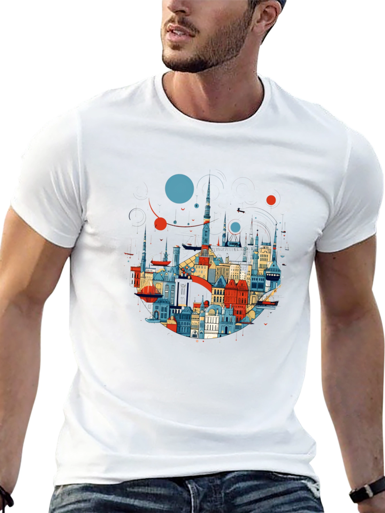 Cityscape Graphic Tee - Stylish Black Cotton T-Shirt