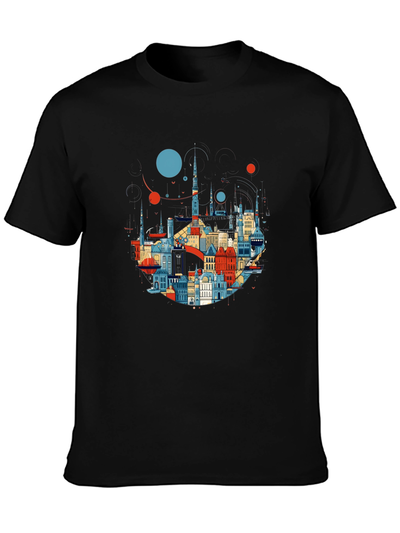 Cityscape Graphic Tee - Stylish Black Cotton T-Shirt
